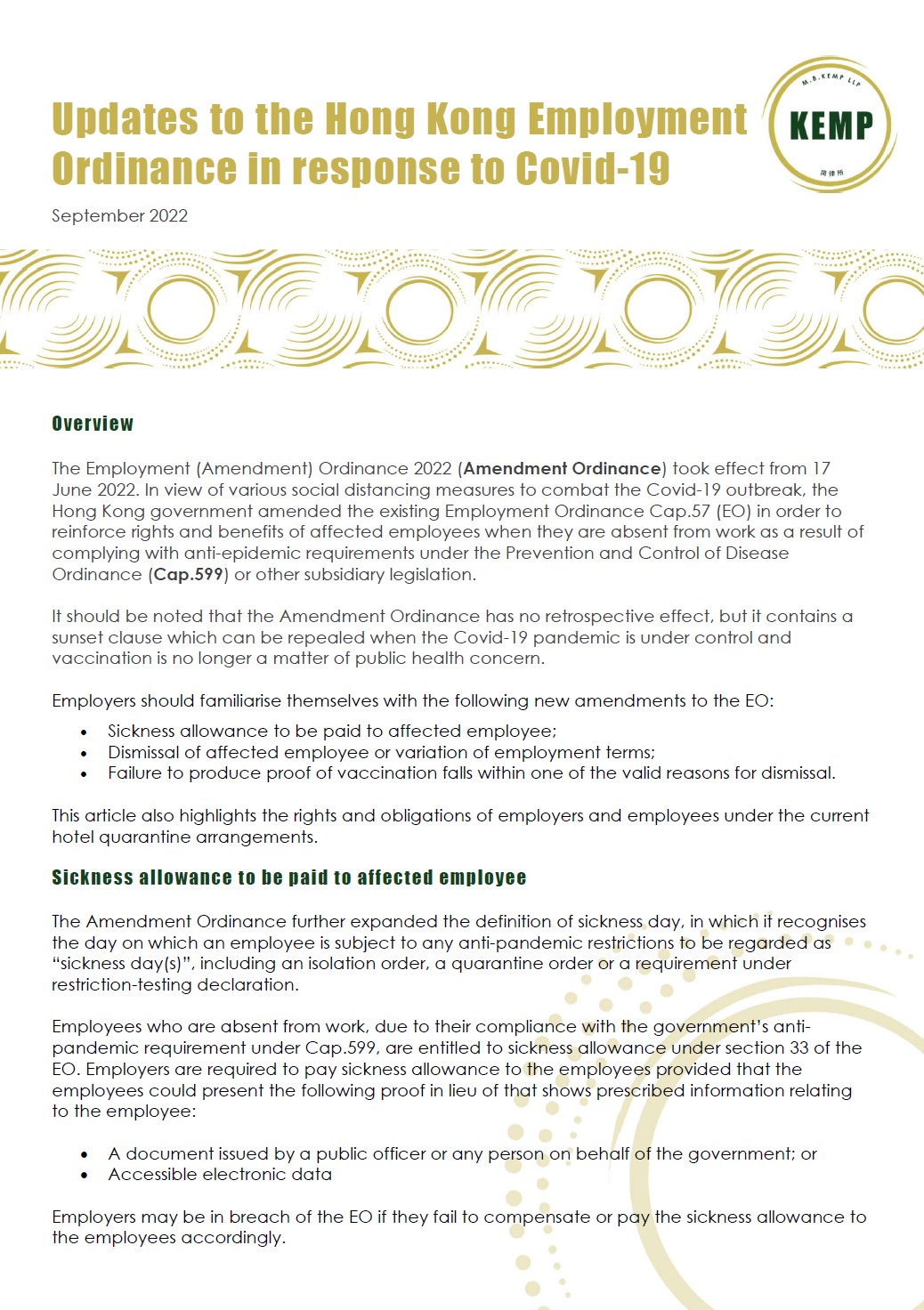 Updates to the hong kong employment ordinance in response to covid 19